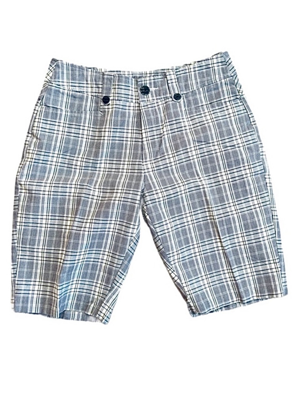 KATE LORD ~ Gray and Light Yellow Plaid Casual Walking Shorts with Pockets